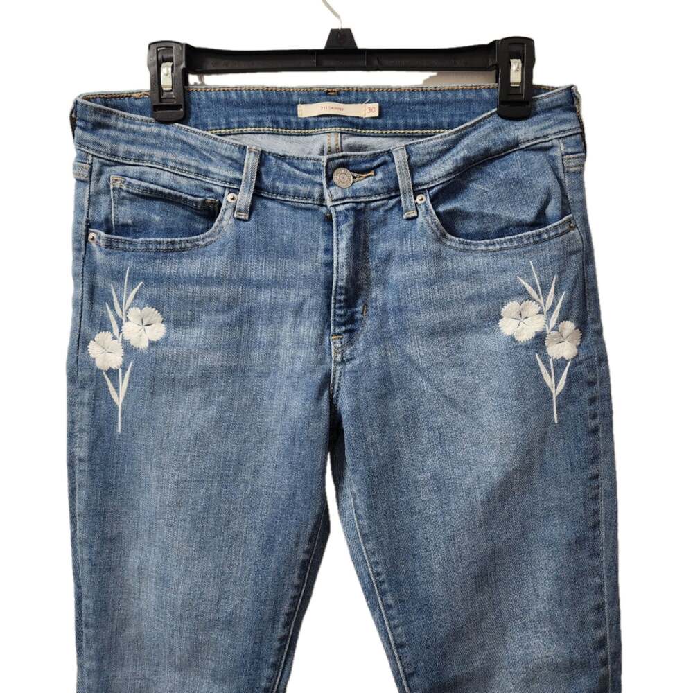 Levi's 711 Skinny Jeans Women's Size 30 Floral Embroidered Medium Wash Blue